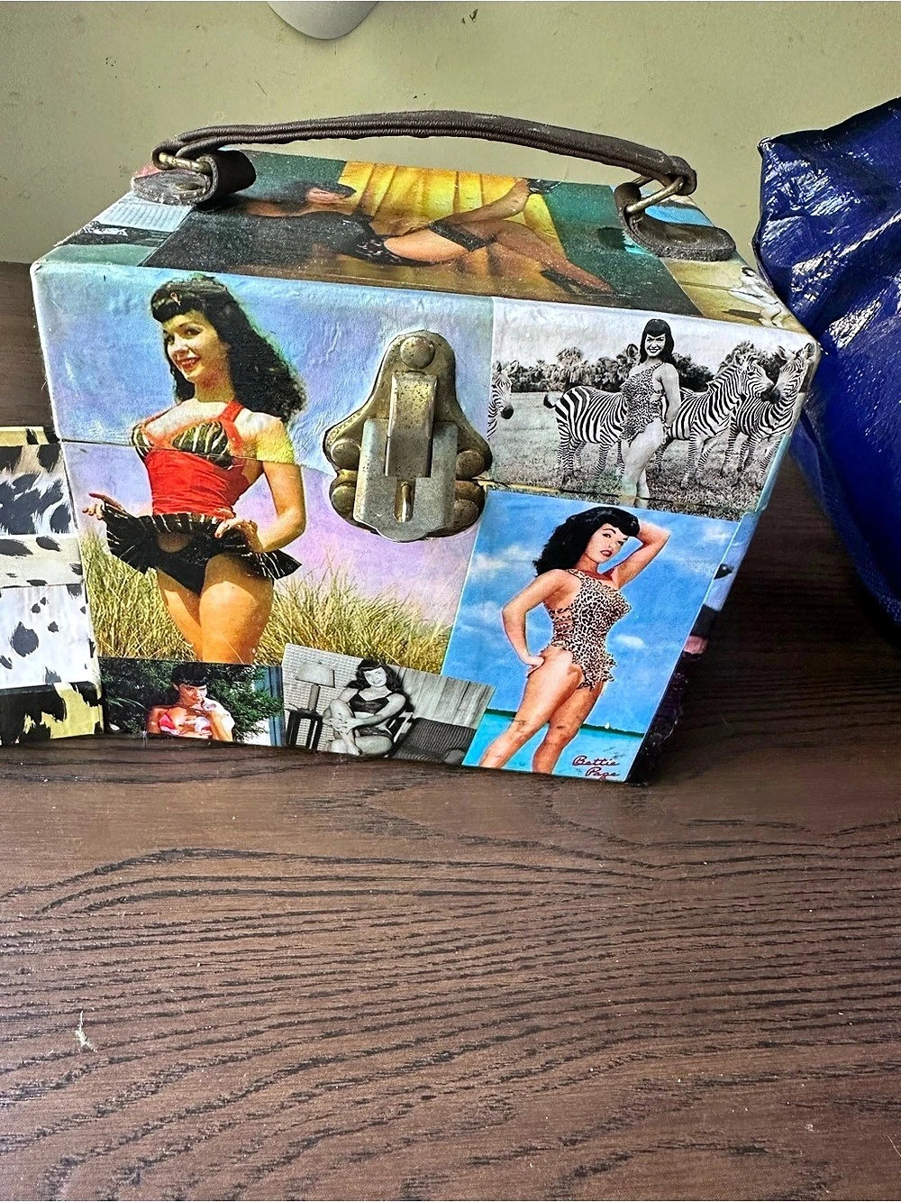Vintage Collage Betty Page Train Case Jewelry Holder